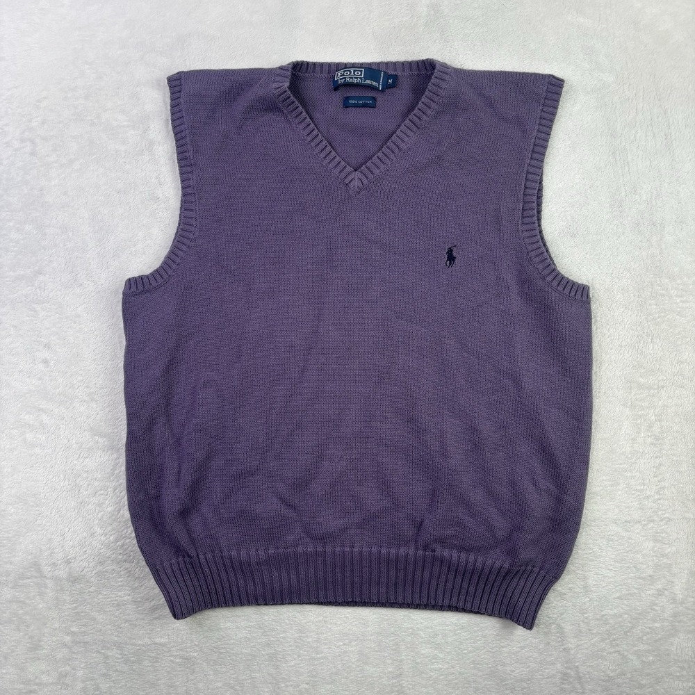 VTG Polo Ralph Lauren Purple Sleeveless V-Neck Knit Sweater Men's Medium